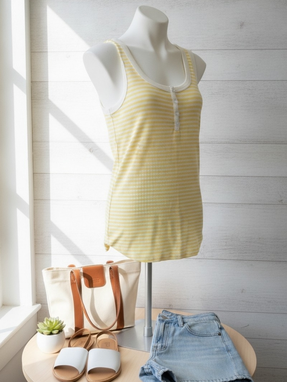 💛NWOT💛Yellow and White Striped Tank Top